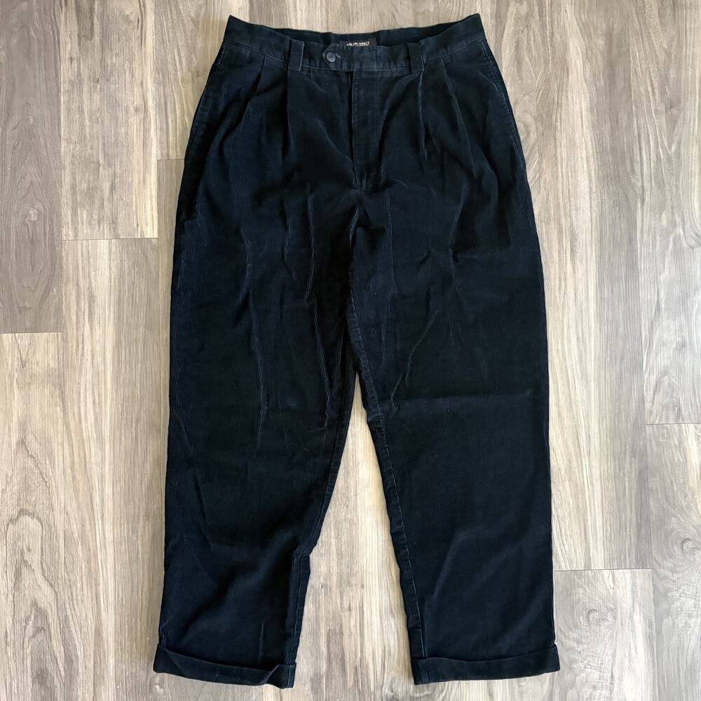 Vintage Corduroy Pants Men's Size 32x28 Black Murano 1990s Pleated